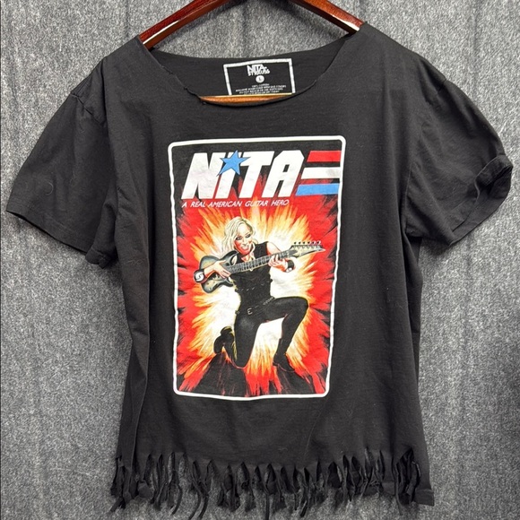NITA Tops - NITA Strauss Black Graphic Crop Top